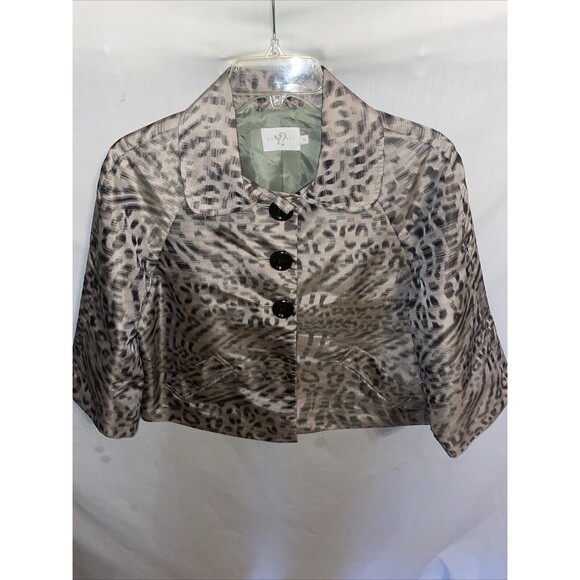 Morrissey Women’s Dressy Blazer Size 10 Beige Leopard Print Going Out Party - Picture 1 of 12